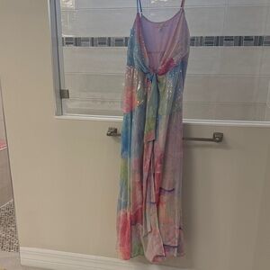 HUTCH BRAND Colorful Maxi Dress W/ Tie Front and Long Middle Slit Size S
